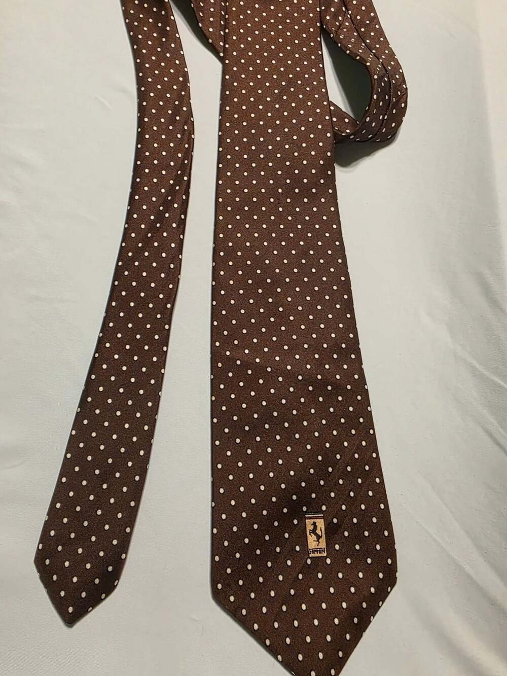 Ferrari Polka Dot Necktie Brown White Silk